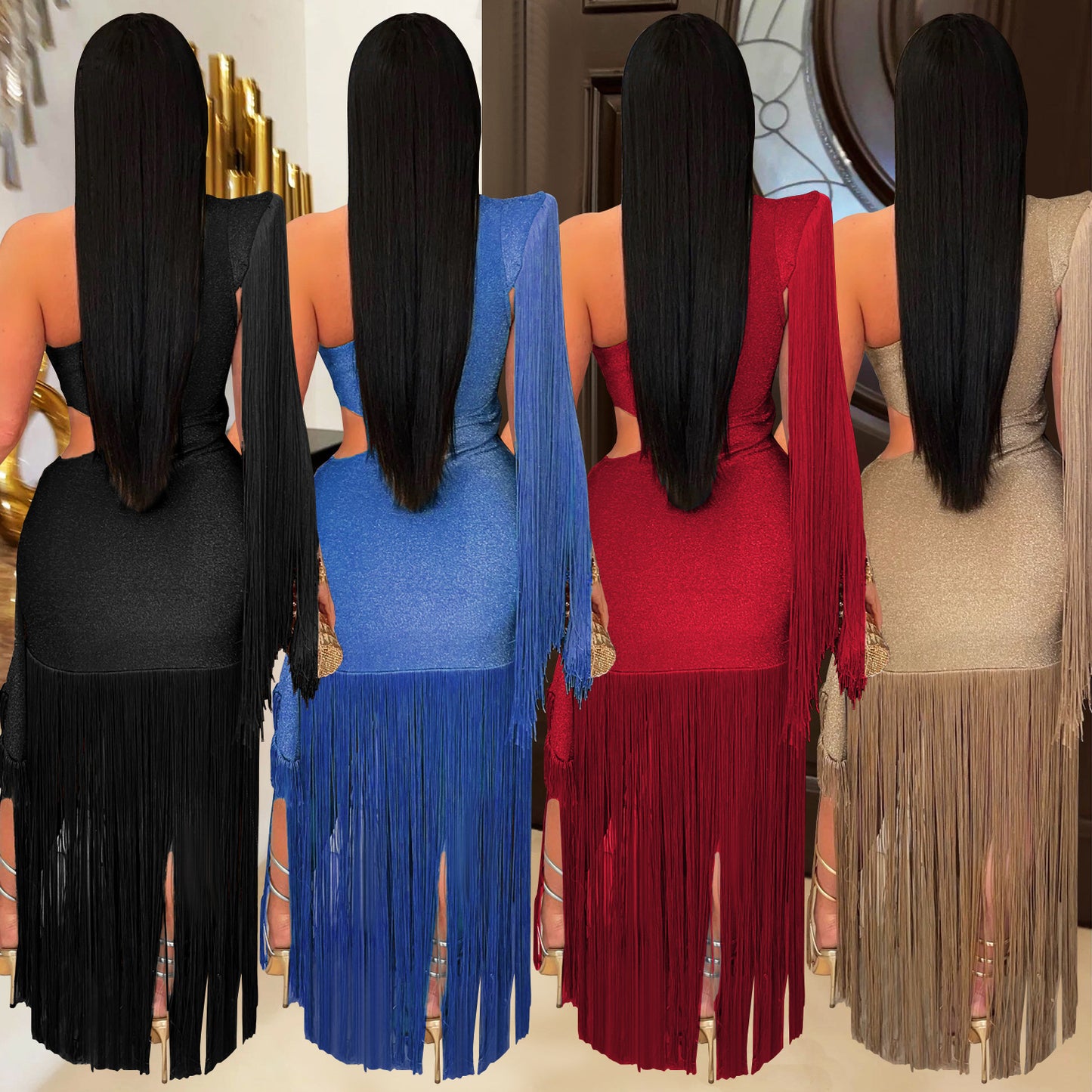 European and American Fashion Women's Sexy Casual One-Shoulder Tassel Long Dress