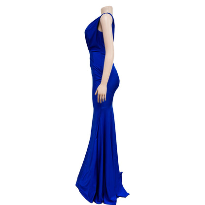 Fashion Women's Solid Color V-Neck Sleeveless Ruched Long Dress