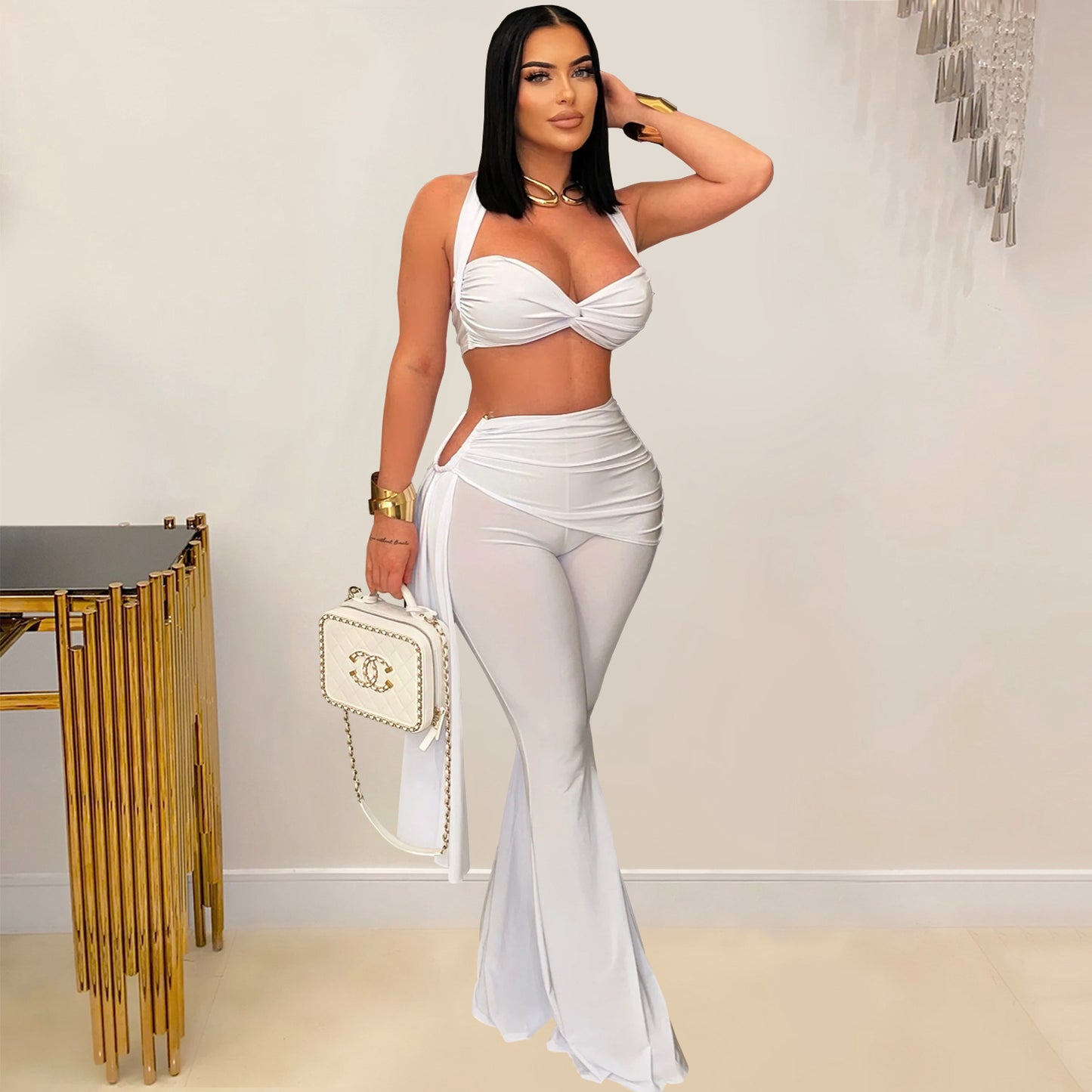 Fashion Women's Sexy Summer Strapless Tie Long Pants Set New