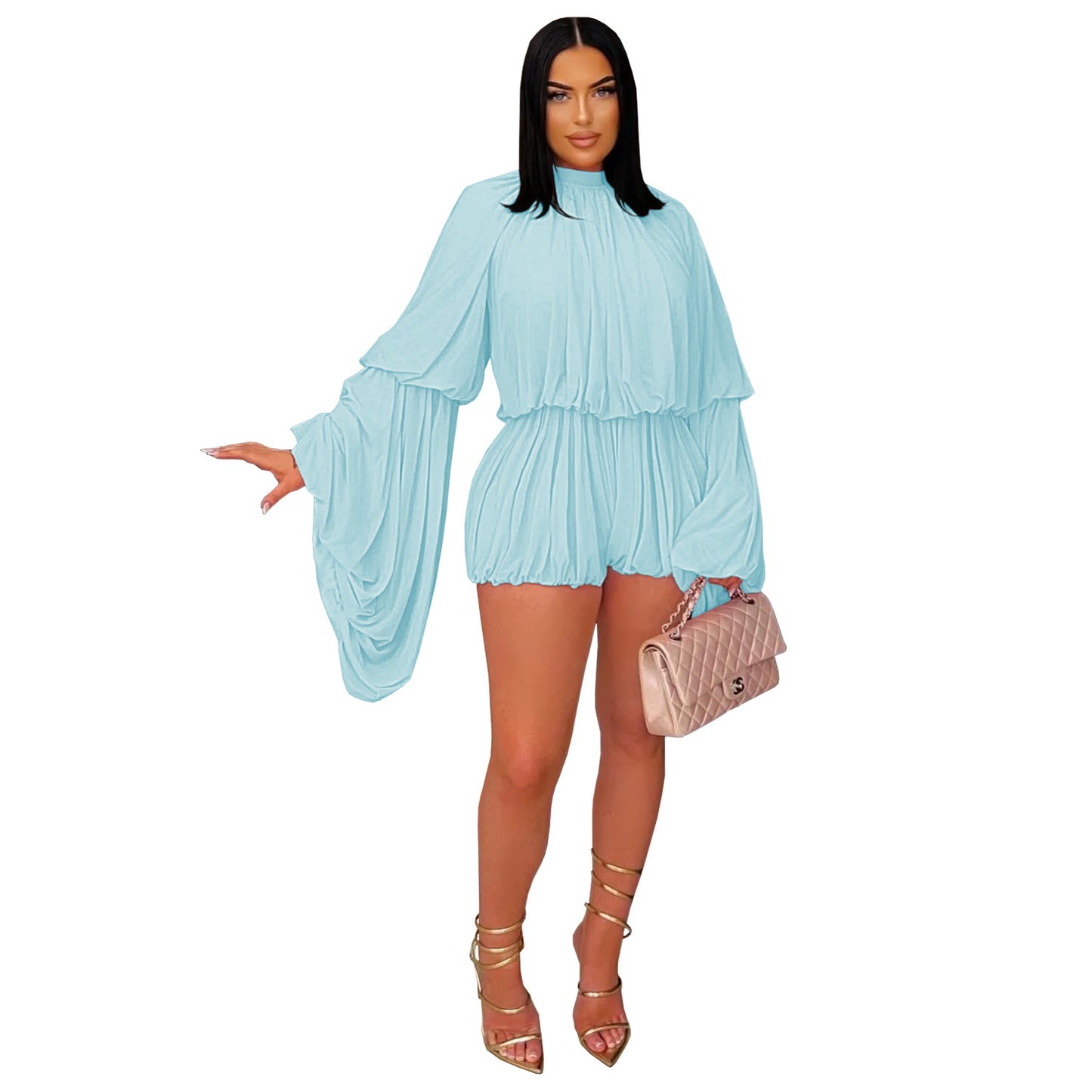 Fashion Women's Fashion Casual Pleated Solid Color Jumpsuit Shorts New