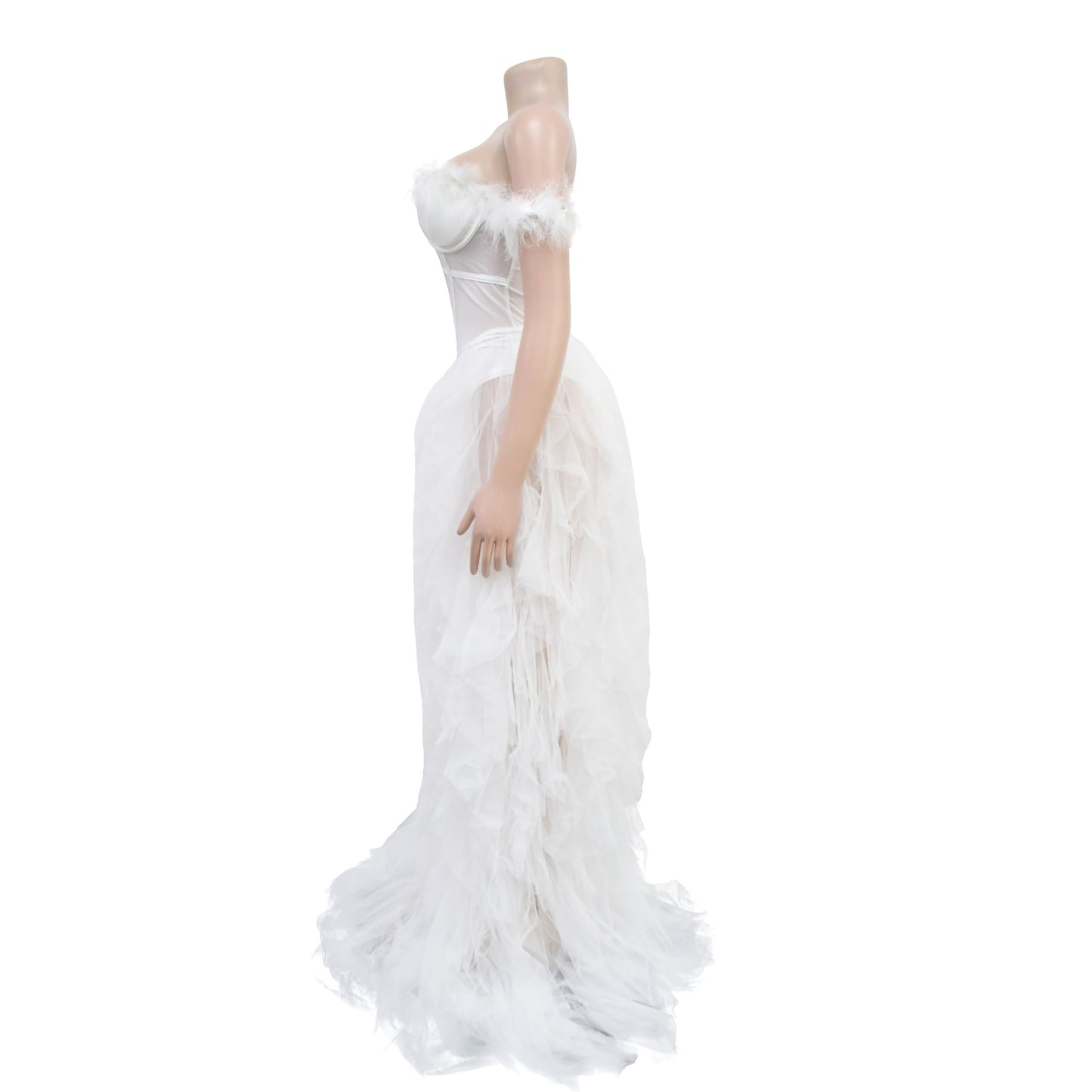 European and American Fashion Women's Solid Color Sleeveless Tube Top Mesh Long Dress