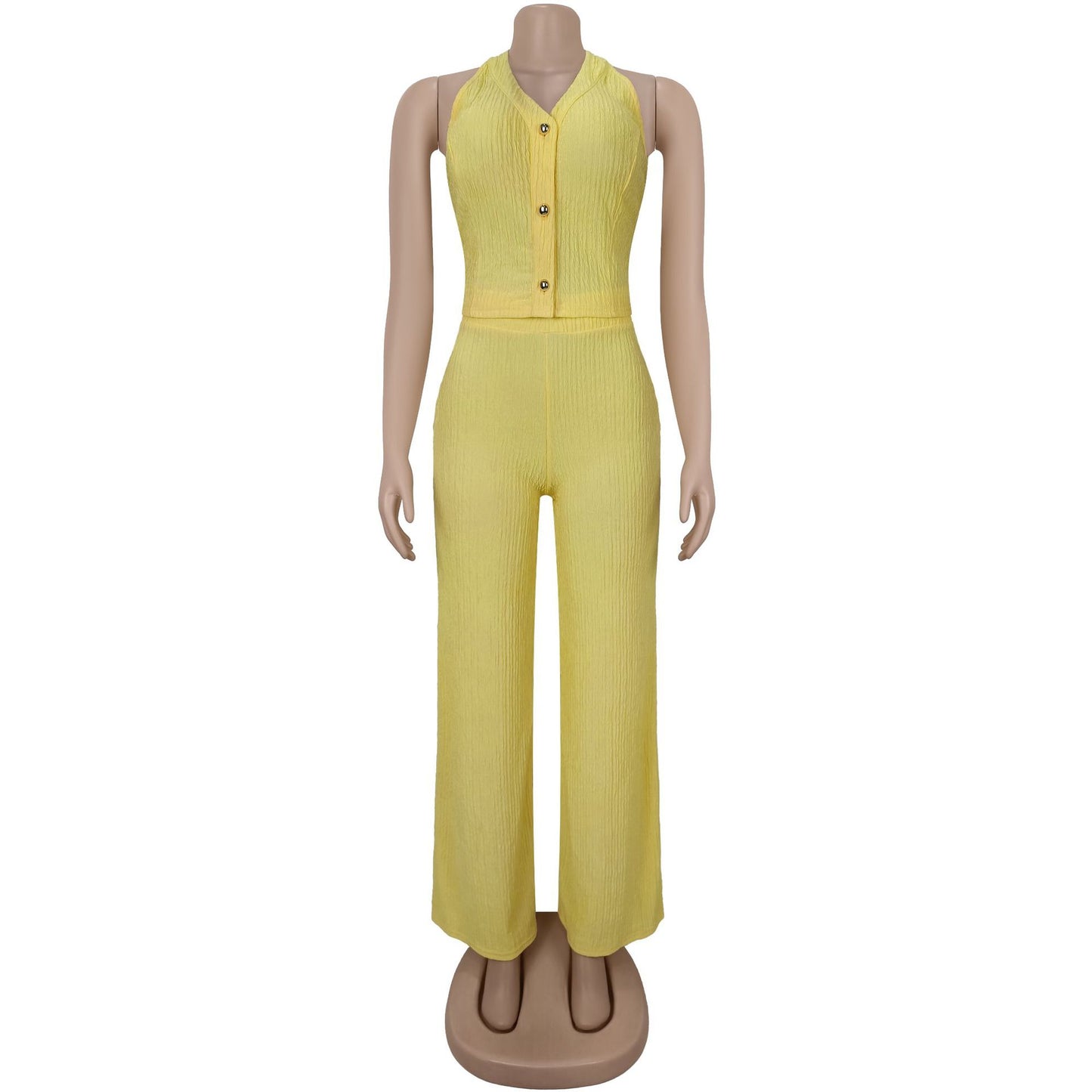 European and American Fashion Women's Casual Halter Neck Tie Top and Long Pants Two-Piece Set