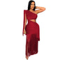 European and American Fashion Women's Sexy Casual One-Shoulder Tassel Long Dress