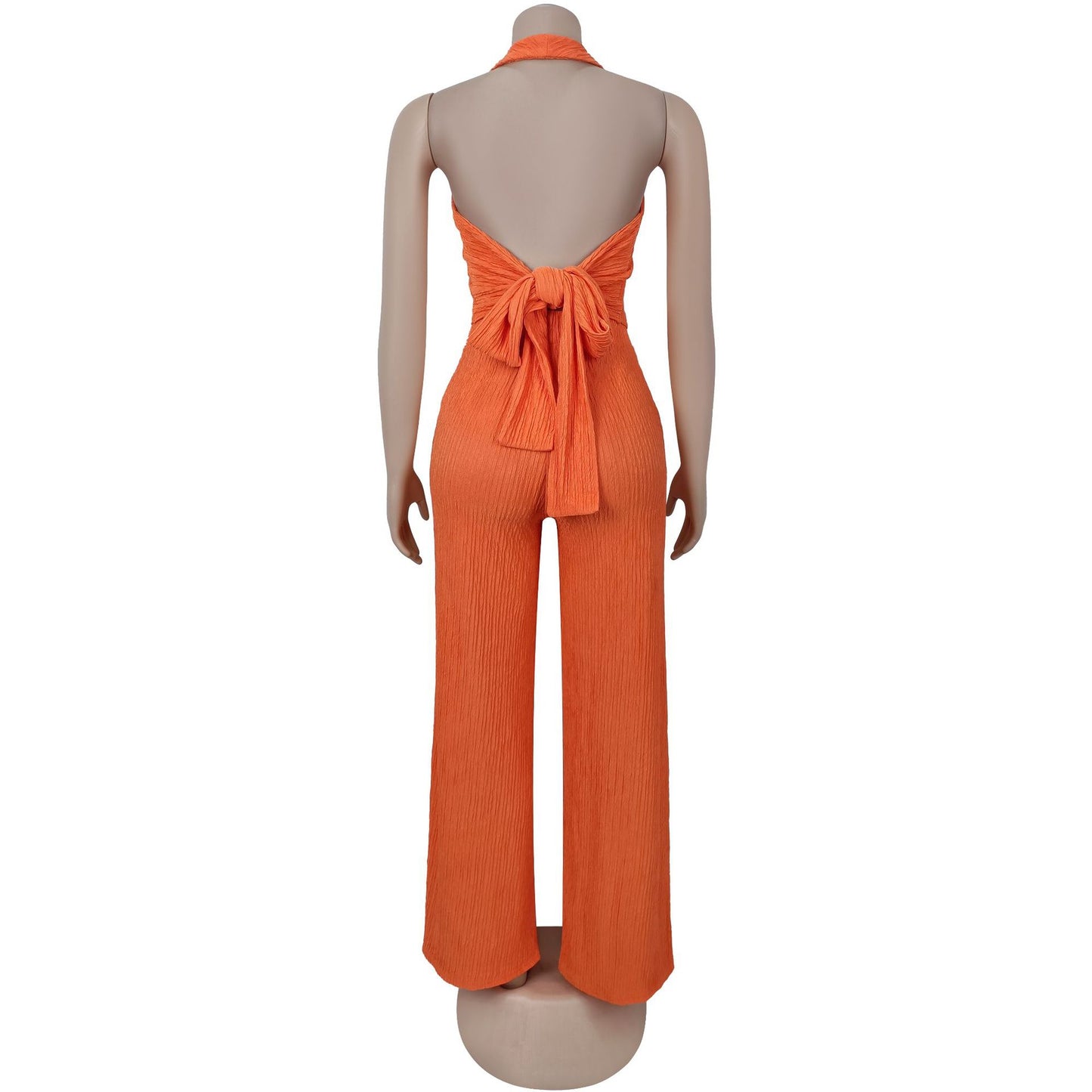 European and American Fashion Women's Casual Halter Neck Tie Top and Long Pants Two-Piece Set