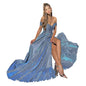 2025 European and American Style Banquet Dress Sequin Large Hem Strapless Sexy Fashion Slit Dress