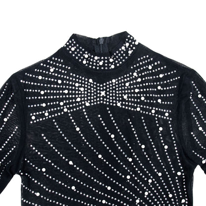 European and American Fashion Women's Clothing Mesh See-through Rhinestone Long Sleeve Long Dress Lined Two-piece Set