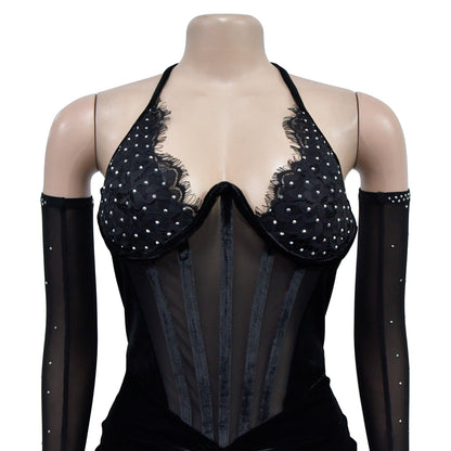 Fashion Women's Solid Color Halter Neck Slit Sexy Long Dress