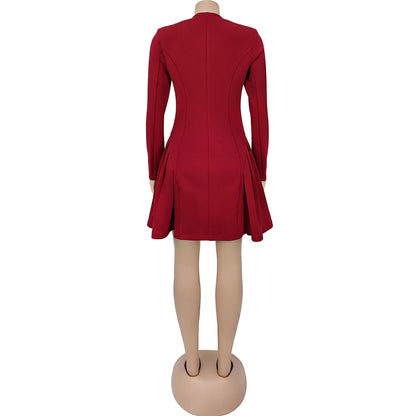 European and American Fashion Women's Elegant Deep V Long Sleeve Ruffled Short Dress