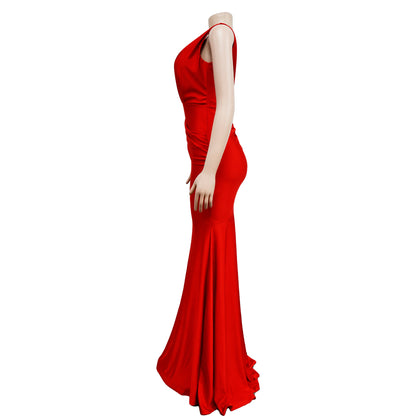Fashion Women's Solid Color V-Neck Sleeveless Ruched Long Dress