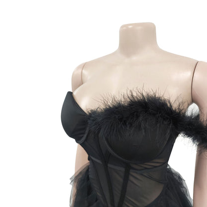 European and American Fashion Women's Solid Color Sleeveless Tube Top Mesh Long Dress