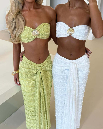 Lace Jacquard Vacation Beach Casual Swimsuit Two-Piece Set