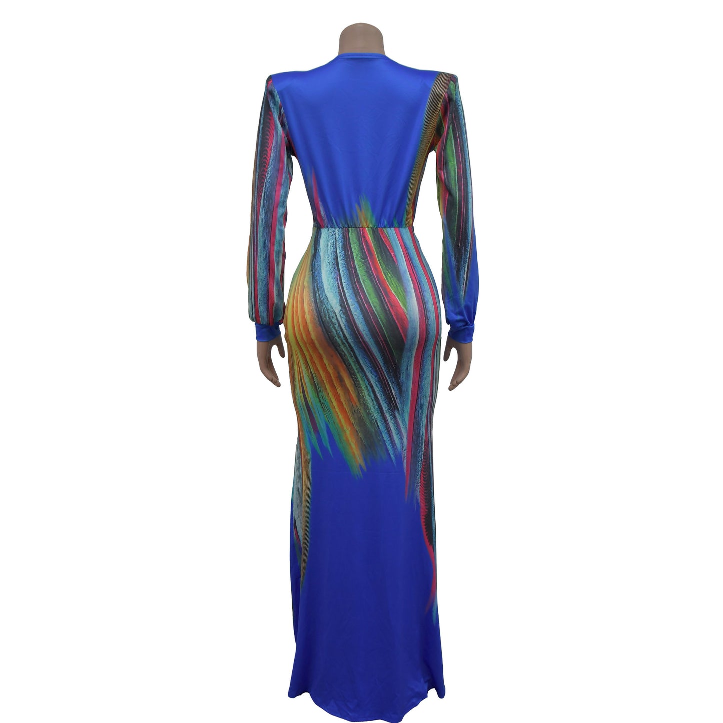 European and American Fashion Women's Pleated Color Block Casual Long Dress