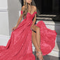 2025 European and American Style Banquet Dress Sequin Large Hem Strapless Sexy Fashion Slit Dress