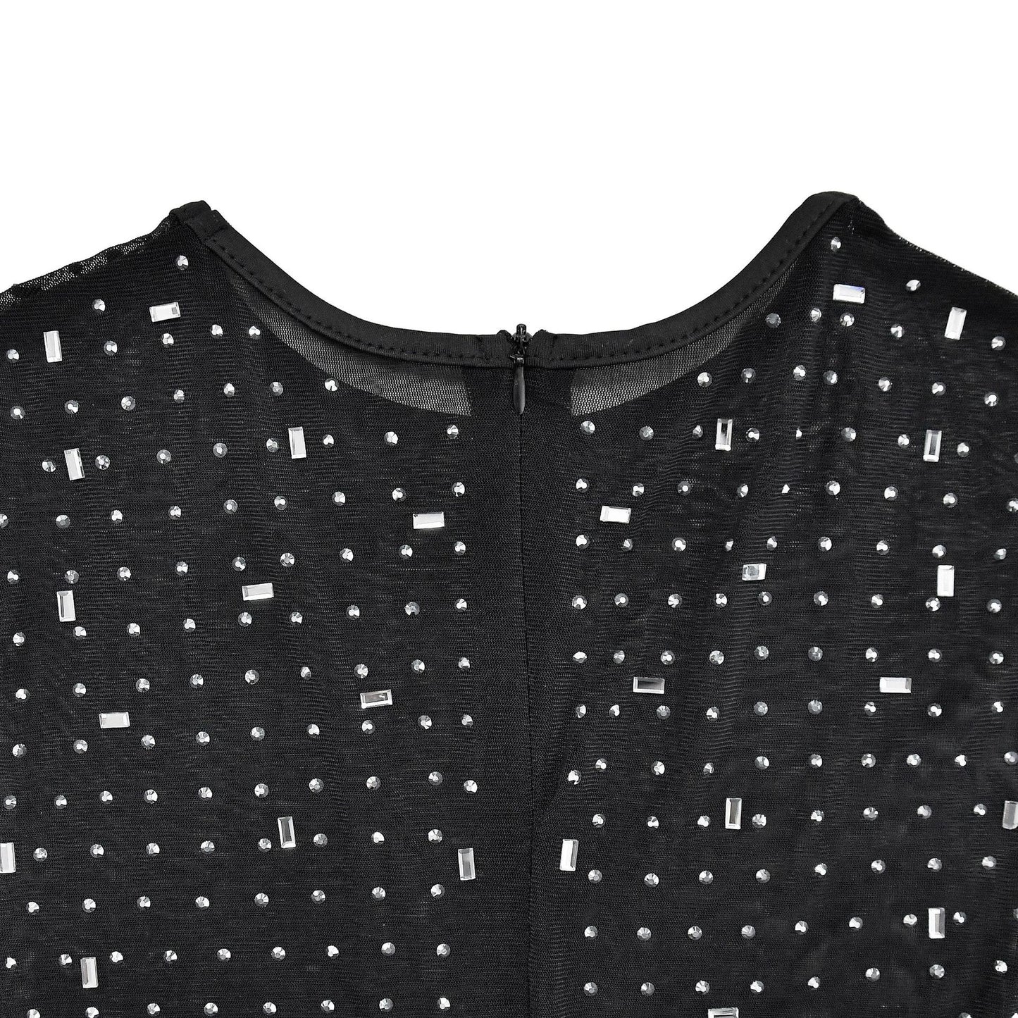 European and American Fashion Women's Solid Color Mesh Rhinestone Long Sleeve Long Dress