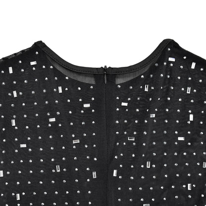 European and American Fashion Women's Solid Color Mesh Rhinestone Long Sleeve Long Dress