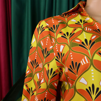 Printed Long Sleeve Shirt Elegant Wide Leg Pants Fashion Set