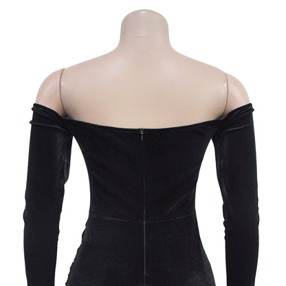 European and American Fashion Women's Solid Color Slit Evening Dress Low-Cut Dress New