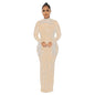 European and American Fashion Women's Clothing Mesh See-through Rhinestone Long Sleeve Long Dress Lined Two-piece Set
