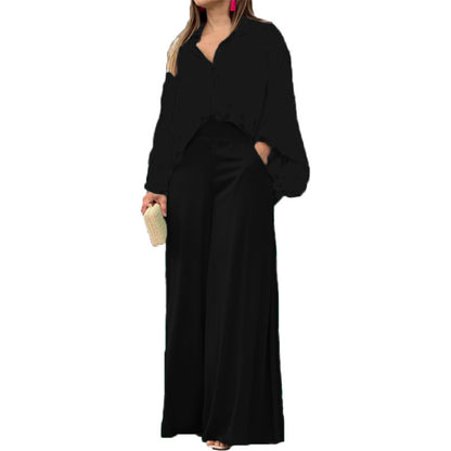 Summer Loose Plus Size Fashion Casual Printed Wide-Leg Pants Two-Piece Set