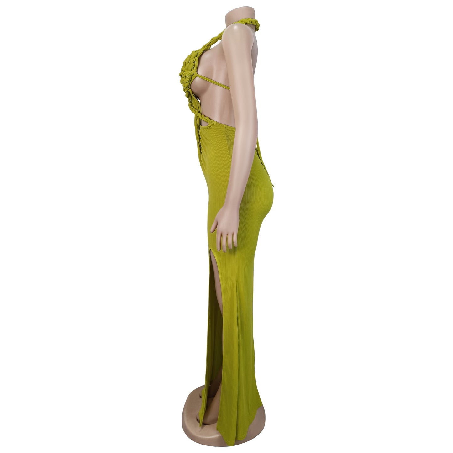 Fashion Women's Sexy Knitted Halter Backless Solid Color Dress