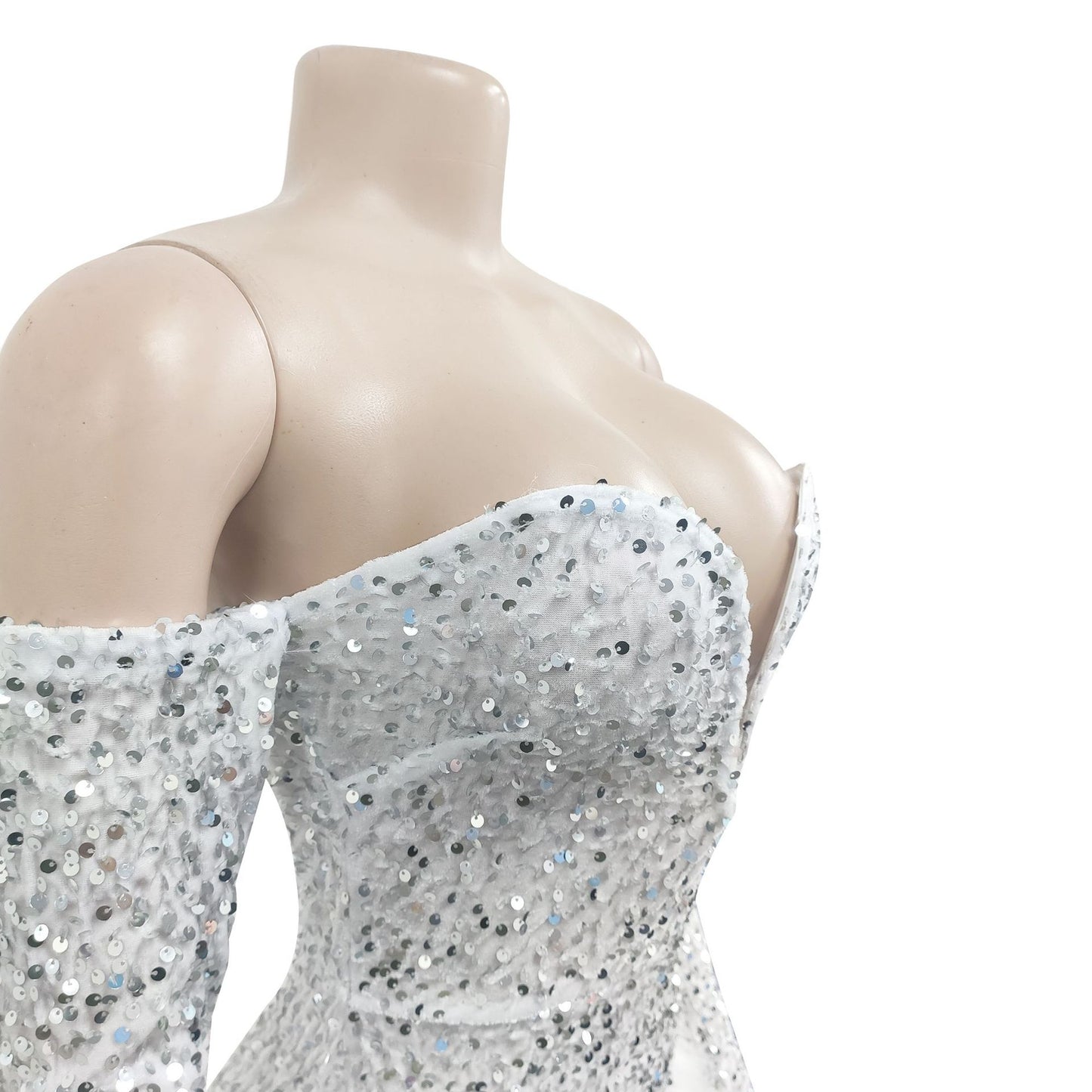 European and American Fashion Women's Solid Color Sequin Long Sleeve Short Jumpsuit