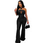 European and American Fashion Women's Solid Color Elegant Halter Neck Wide Leg Arm-Hugging Jumpsuit