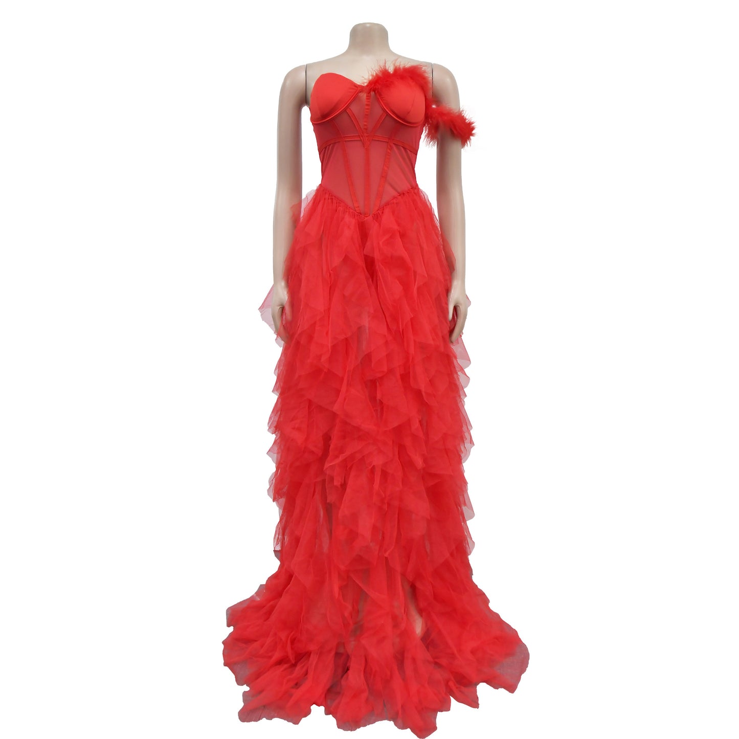 European and American Fashion Women's Solid Color Sleeveless Tube Top Mesh Long Dress