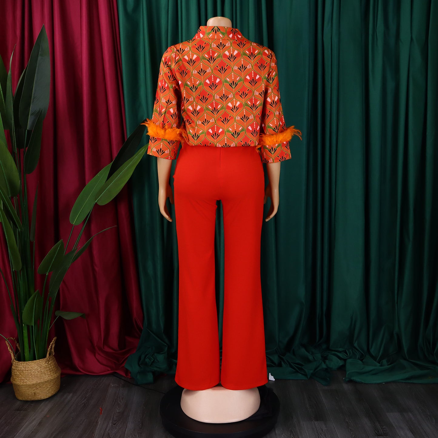 Printed Long Sleeve Shirt Elegant Wide Leg Pants Fashion Set