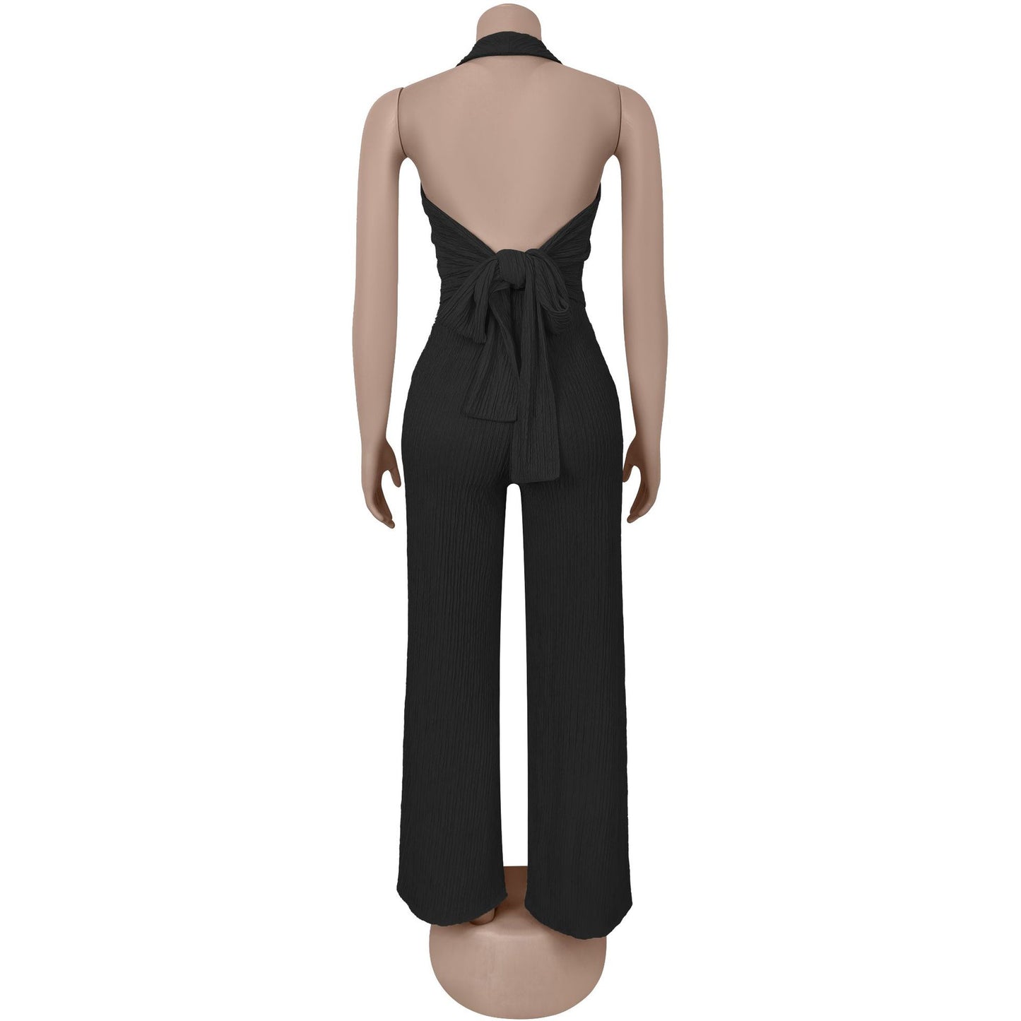 European and American Fashion Women's Casual Halter Neck Tie Top and Long Pants Two-Piece Set