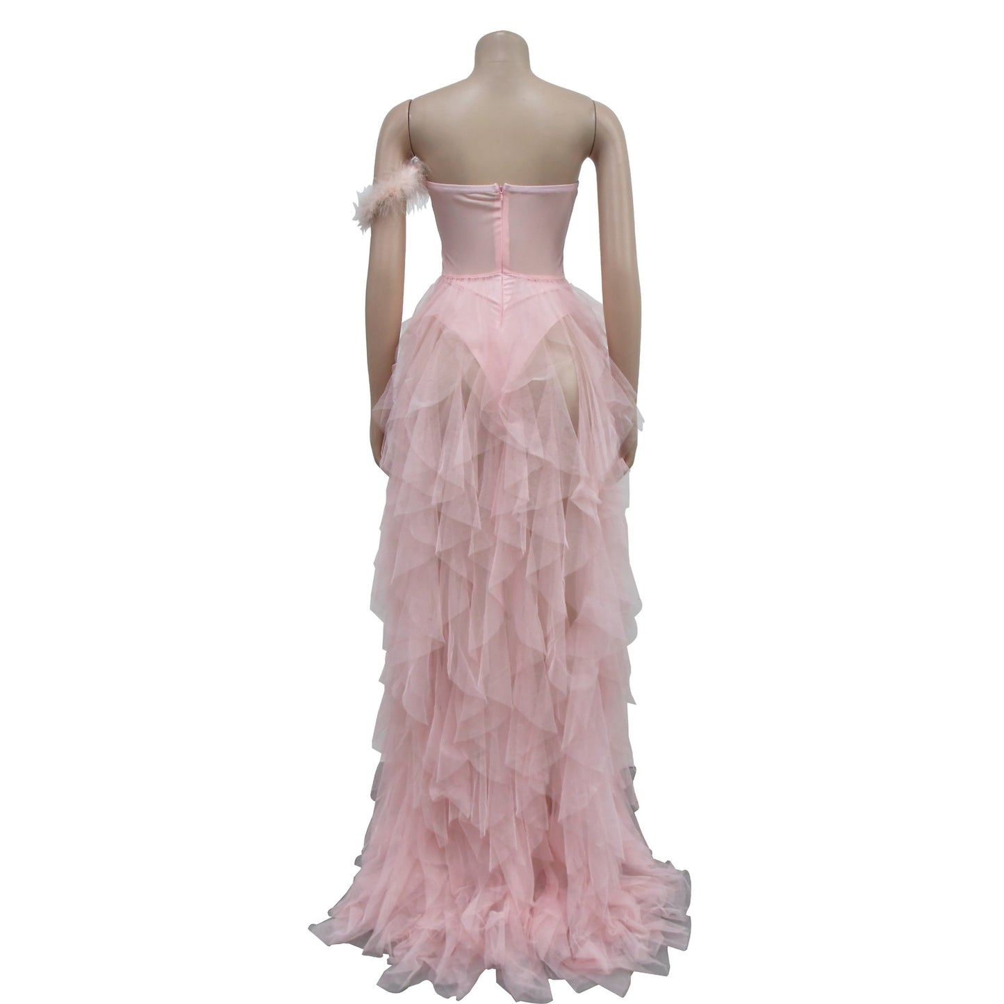 European and American Fashion Women's Solid Color Sleeveless Tube Top Mesh Long Dress