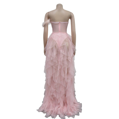 European and American Fashion Women's Solid Color Sleeveless Tube Top Mesh Long Dress