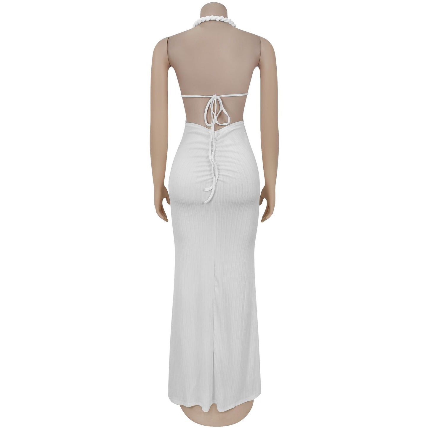 Fashion Women's Sexy Knitted Halter Backless Solid Color Dress
