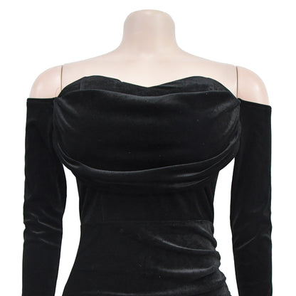 European and American Fashion Women's Solid Color Slit Evening Dress Low-Cut Dress New