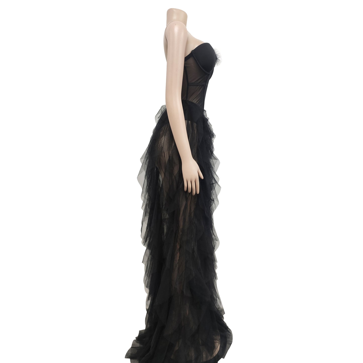 European and American Fashion Women's Solid Color Sleeveless Tube Top Mesh Long Dress