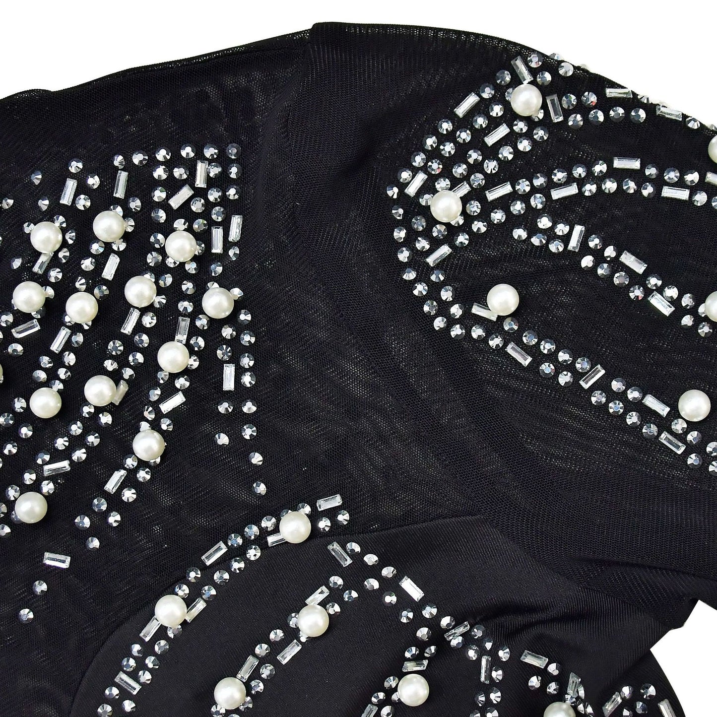 European and American Fashion Women's Solid Color Mesh Rhinestone Long Sleeve Long Pants Jumpsuit