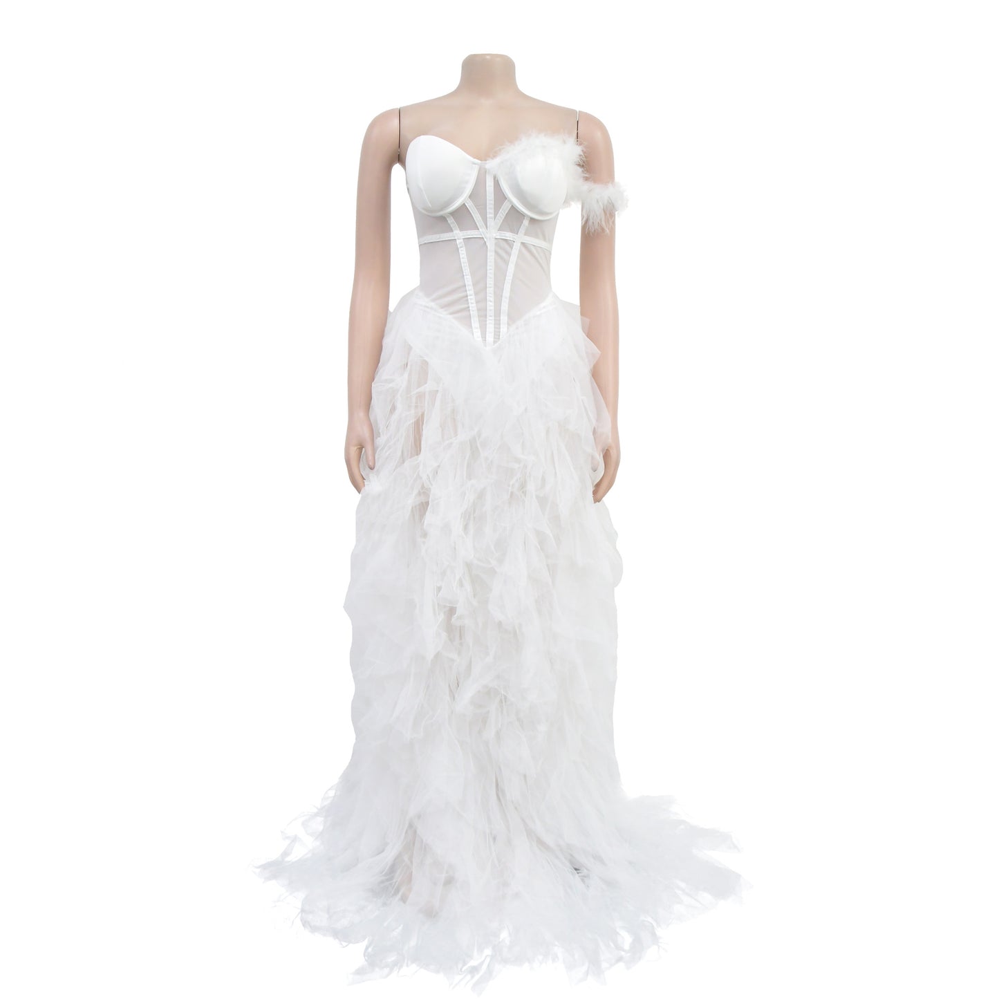 European and American Fashion Women's Solid Color Sleeveless Tube Top Mesh Long Dress