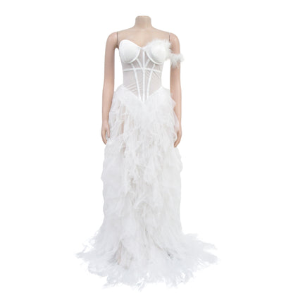 European and American Fashion Women's Solid Color Sleeveless Tube Top Mesh Long Dress