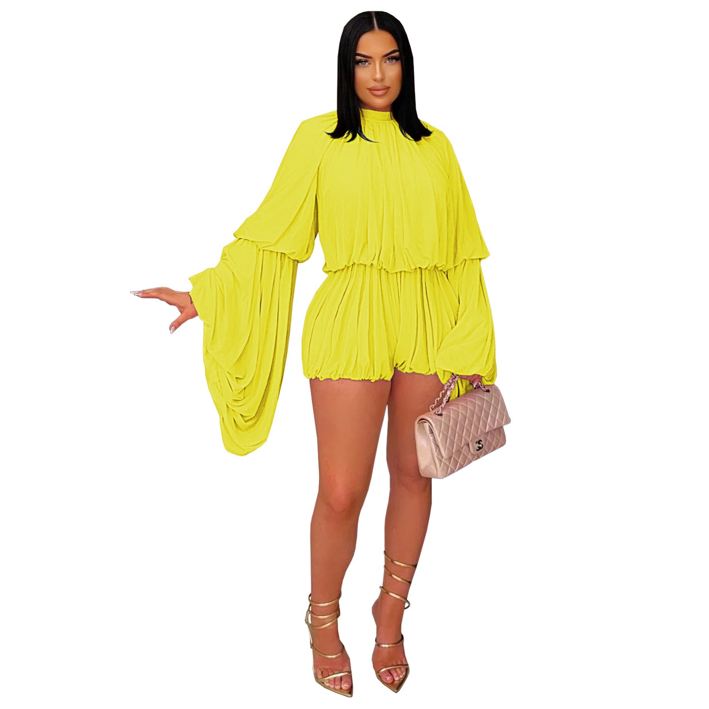 Fashion Women's Fashion Casual Pleated Solid Color Jumpsuit Shorts New