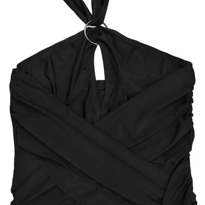 European and American Fashion Women's Solid Color Elegant Halter Neck Wide Leg Arm-Hugging Jumpsuit