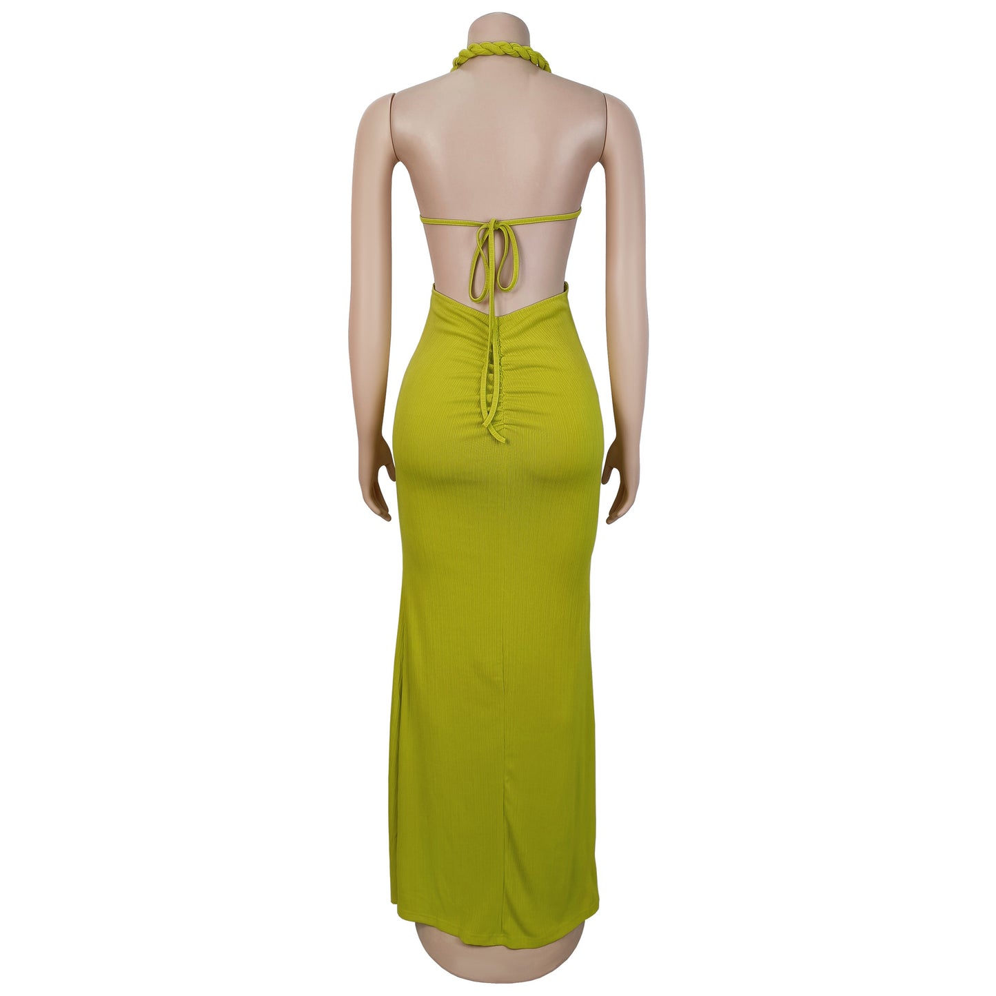 Fashion Women's Sexy Knitted Halter Backless Solid Color Dress