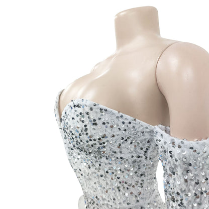 European and American Fashion Women's Solid Color Sequin Long Sleeve Short Jumpsuit