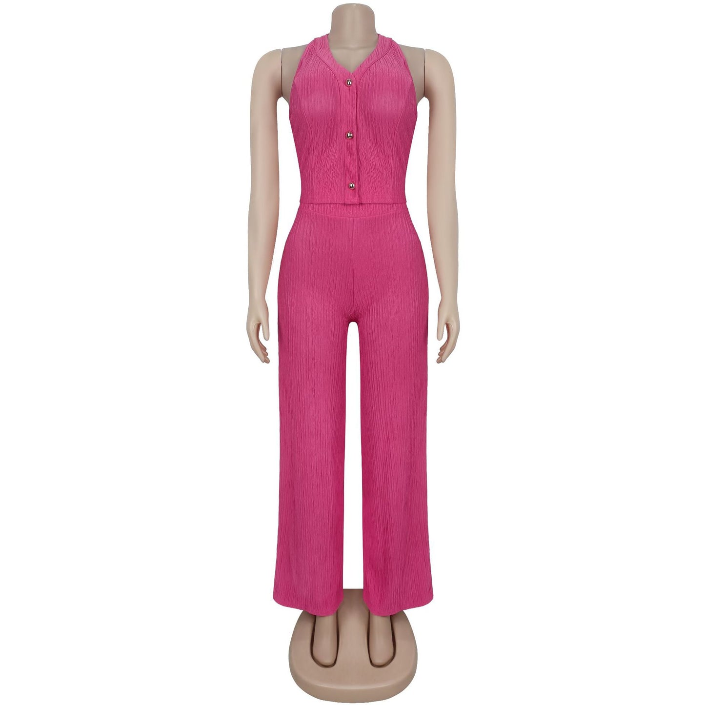 European and American Fashion Women's Casual Halter Neck Tie Top and Long Pants Two-Piece Set