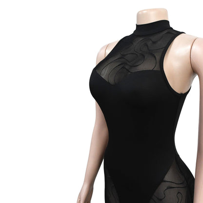 European and American Fashion Women's Solid Color Floral Mesh Sleeveless Long Pants Jumpsuit for Women