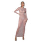 European and American Fashion Women's Solid Color Mesh Rhinestone Long Sleeve Long Dress
