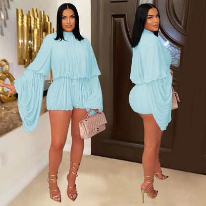 Fashion Women's Fashion Casual Pleated Solid Color Jumpsuit Shorts New