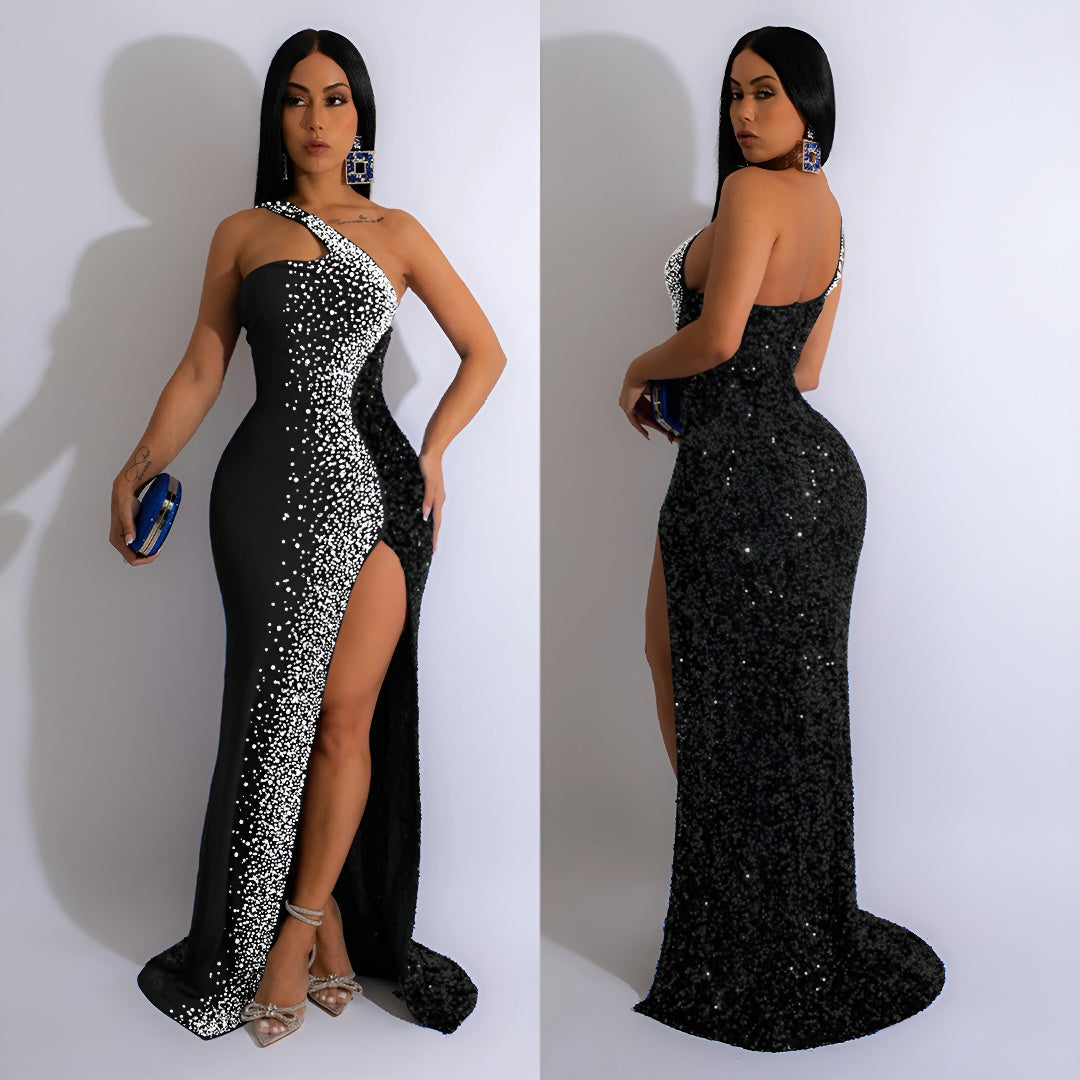 Fashion Women's Solid Color Rhinestone Sequin Sleeveless Long Dress