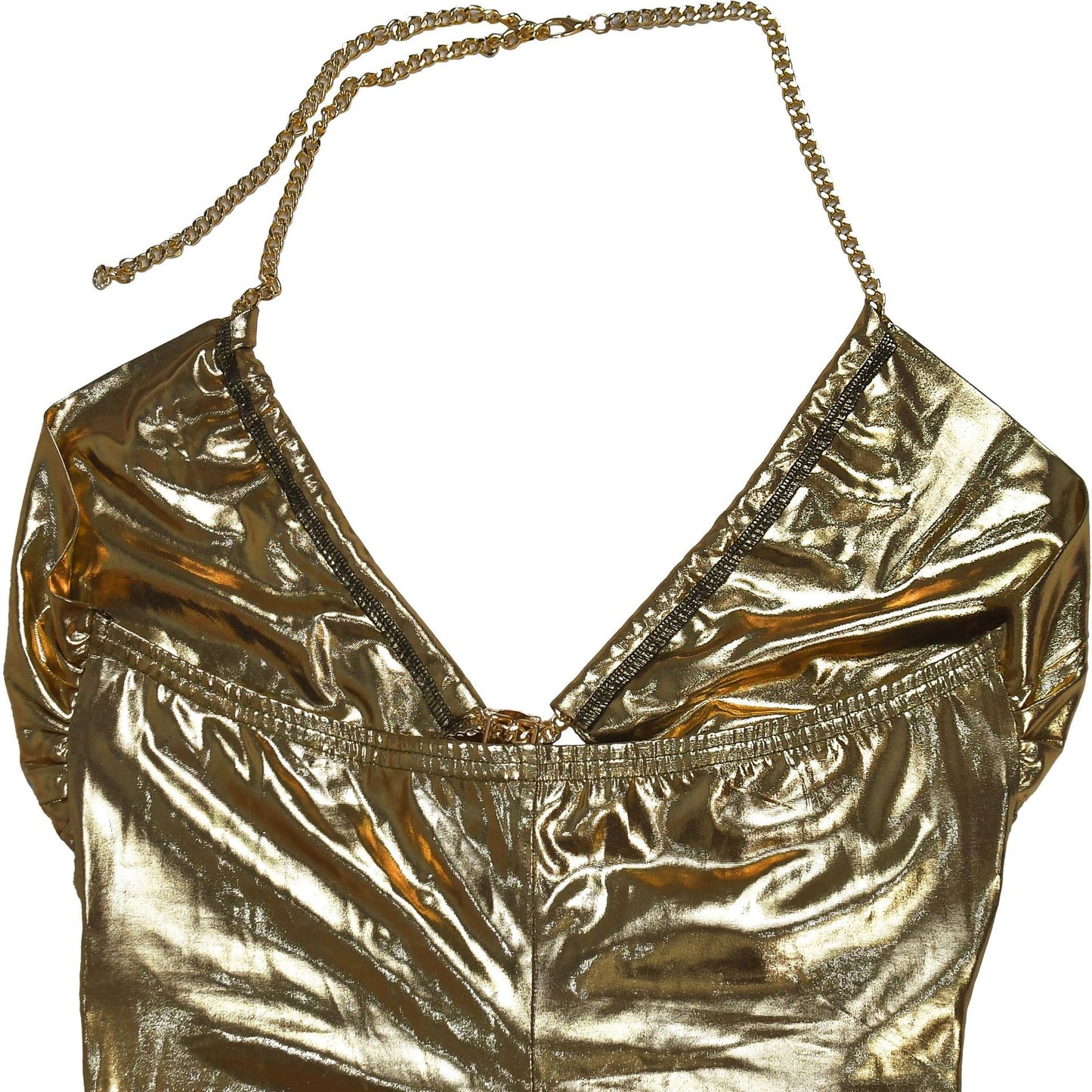 Women's Sexy Halter Neck Gold Chain Ruched Bodycon Dress