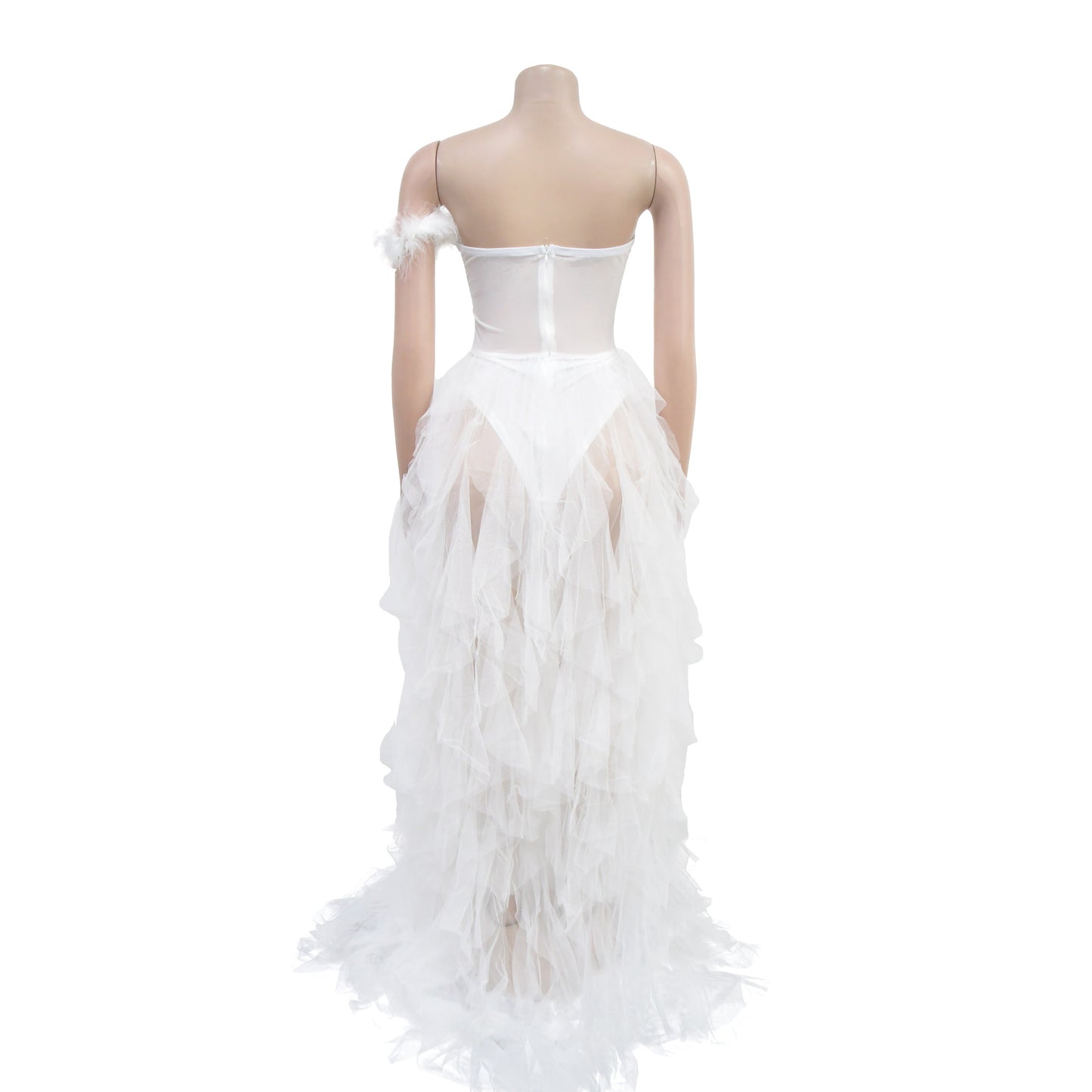 European and American Fashion Women's Solid Color Sleeveless Tube Top Mesh Long Dress