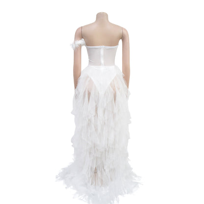 European and American Fashion Women's Solid Color Sleeveless Tube Top Mesh Long Dress